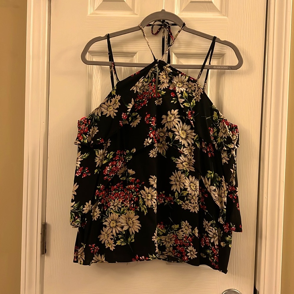 Strappy Black Floral Entro Halter top. Gently worn